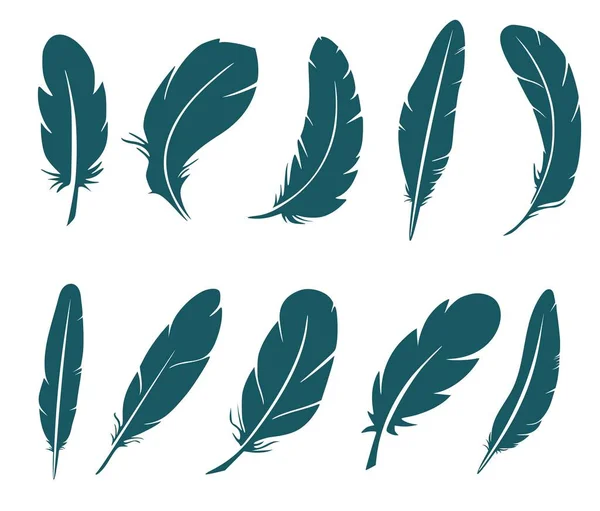 Set Eight Silhouettes Bird Feathers — Stockvektor