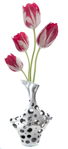 Belles Fleurs Dans Vase Isolé Sur Fond Blanc — Photo