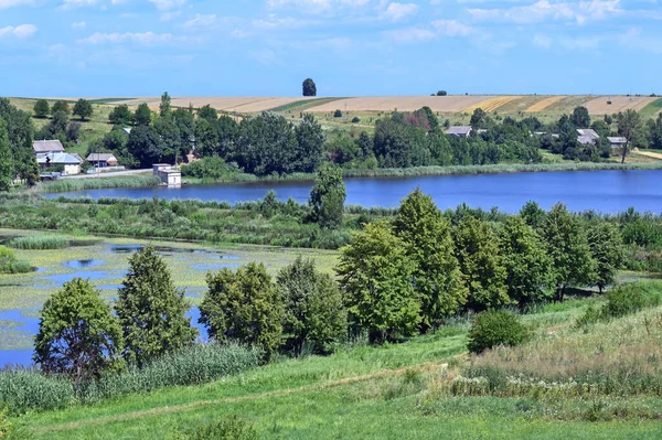 Village Next Picturesque Lake — Stock Fotó