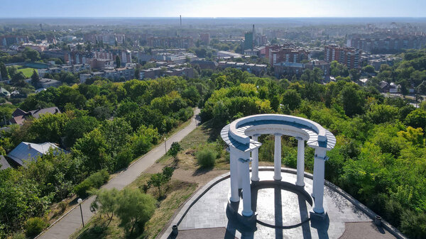Top view of the gazebo and houses in the city of Poltava 