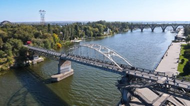 Top view of the bridges to the island across the Dnieper River 