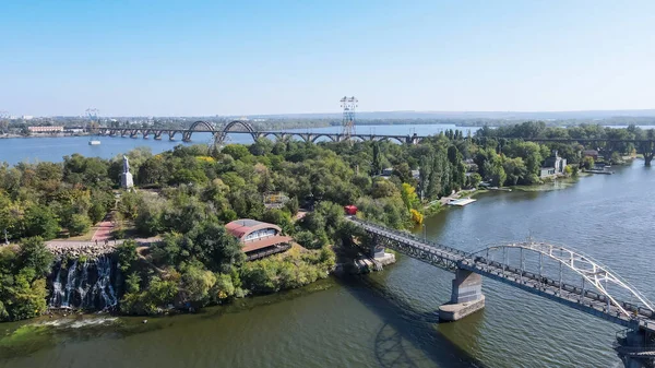Top View Bridges Island Dnieper River — стоковое фото