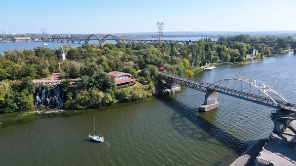 Top View Bridges Island Dnieper River — стоковое фото