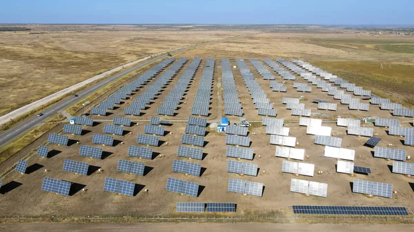 Top View Solar Panels Small Power Plant — Stockfoto
