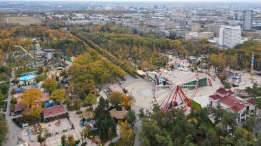 Top view of the rides in the park of the city of Kharkov 