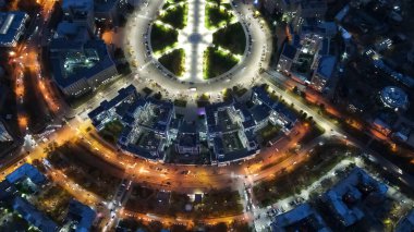 Top view at night on the square in the center of the city of Kharkov 