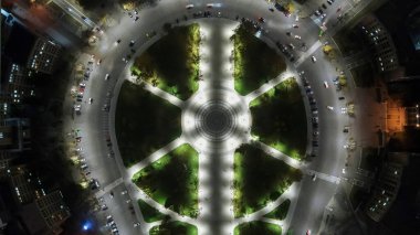 Top view at night on the square in the center of the city of Kharkov 