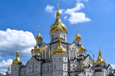 Top view of the church and monastery in the city of Pochaev. Pochaev Lavra 