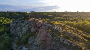 Flags on top of a mountain in the Bugsky Grad National Nature Park 