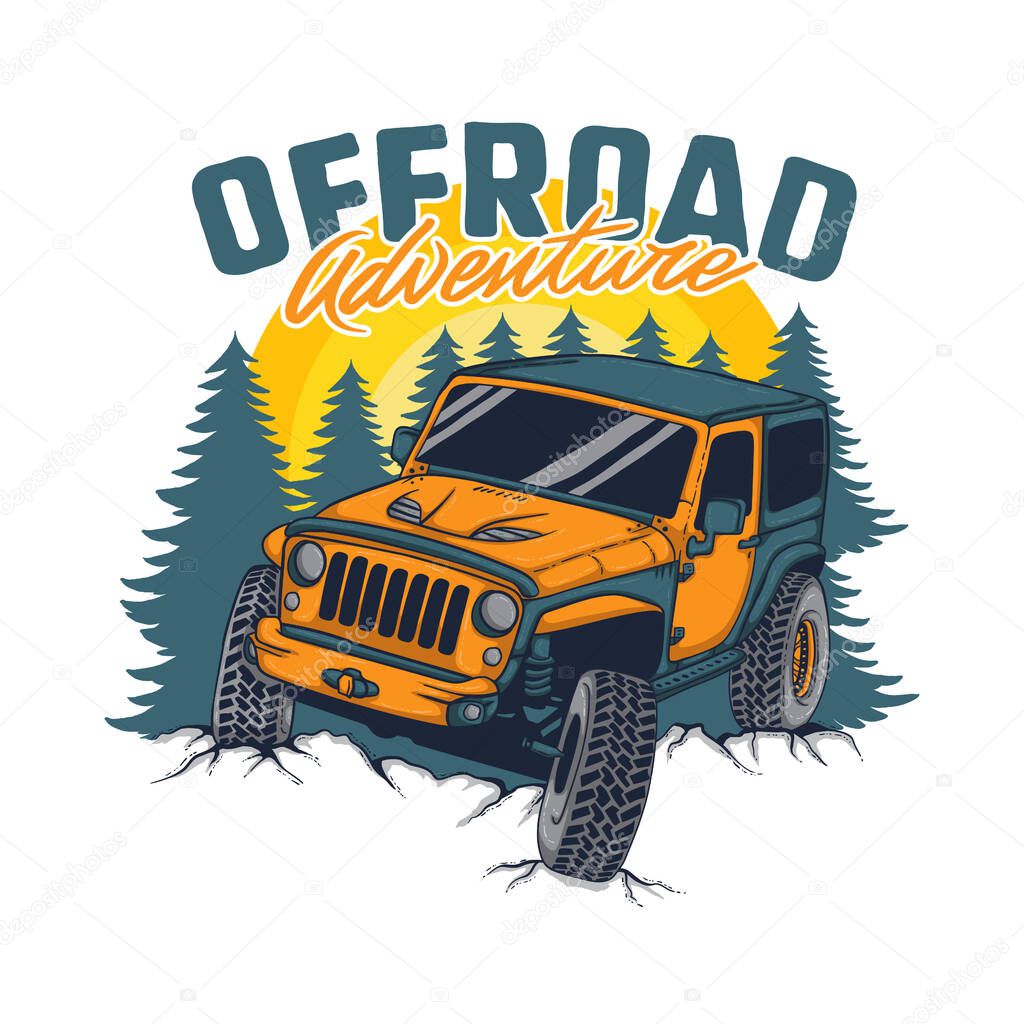 Offroad adventure car Hand drawn Illustration