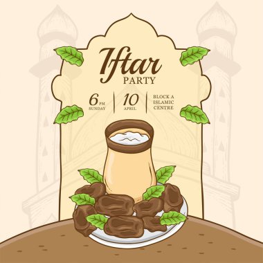 Elle çizilmiş Meyve Resimleri ile iftar afişi şablonu