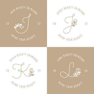 Minimalist ve zarif el yazısı L çiçekli botanik logosuna
