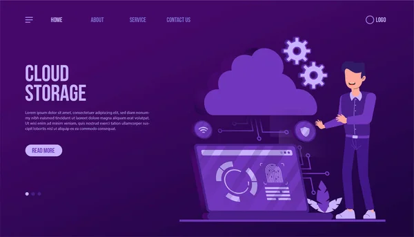 Modèle Page Destination Stockage Cloud — Image vectorielle