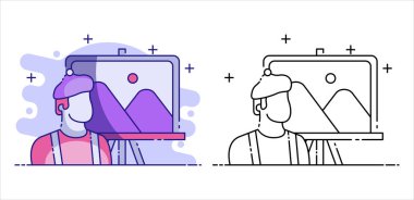 Web sitenizin tasarımı, logosu ve uygulaması için Çizgi ve Resim Sanatçısı Dolduruldu. Vektör Premium EPS10