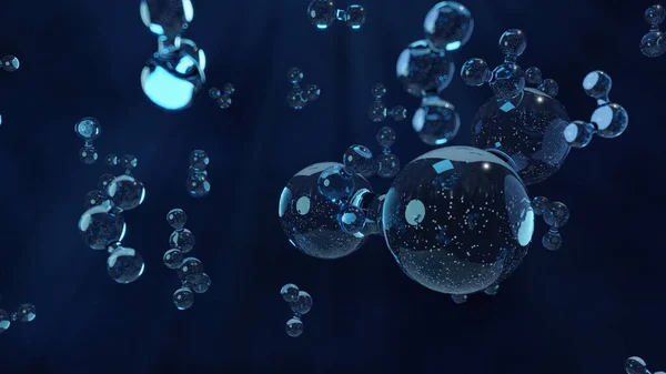 Fondo Molécula Burbujas Vidrio Conectadas Azul Abstracto Abstracción Concepto Agua — Foto de Stock
