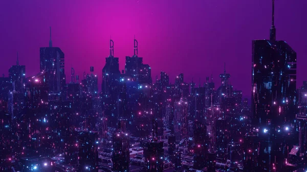 Neon Futuristic City Space Age Banner Background 3d Illustration