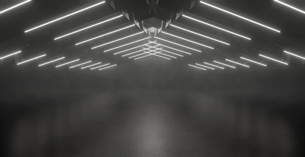 Fumo Laser Neon Light Futurista Interior Garagem Render — Fotografia de Stock