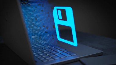 Disk dijital çevrimiçi teknoloji çağdaş dizüstü telefonu 3D İllüstrasyon 'un yanına kaydet