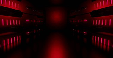 Boş Zarif Modern Koridor Tüneli Kırmızımsı Kahverengi Sancak Arkaplan Duvar Kağıdı Uzay Çağı Konsepti 3B Renklendirme