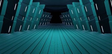 Gelecekçi Uzaylı Boş Stüdyo Spotlight Turkuaz Soyut Arkaplan Yaya Kristali Konsepti 3B