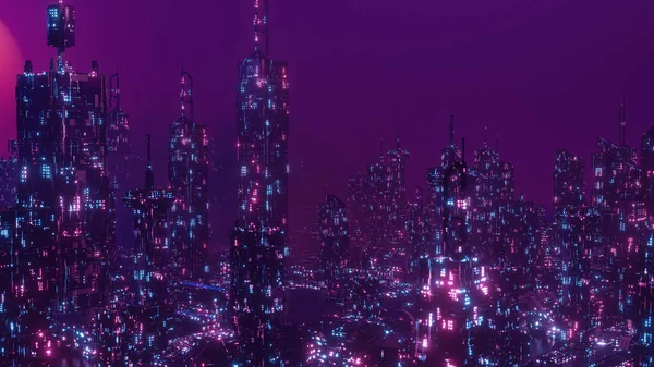 Şehir Resimleri Gece Panoraması Gece Pankartı Arkaplanı 3D Hazırlama