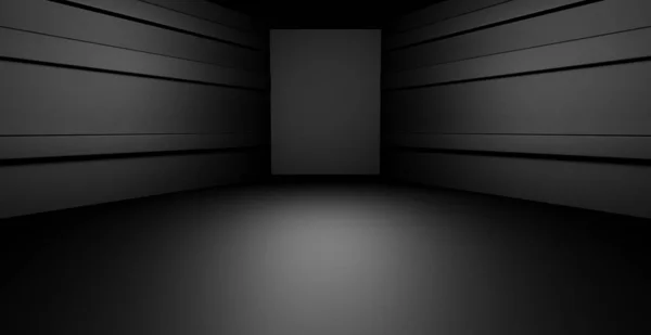 网络时代发光流动车库地下停车场展示柜空旷黑暗背景及产品三维渲染空间 — 图库照片