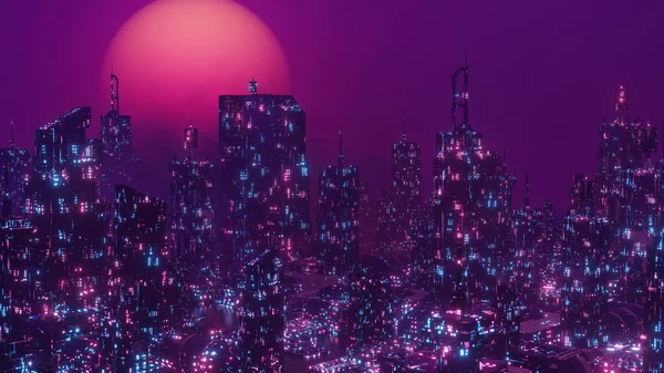 Cyberpunk Futuristico Grattacielo Cyber Punk City Banner Sfondo Render — Foto Stock