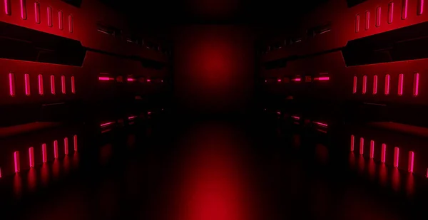 Boş Zarif Modern Koridor Tüneli Kırmızımsı Kahverengi Sancak Arkaplan Duvar Kağıdı Uzay Çağı Konsepti 3B Renklendirme