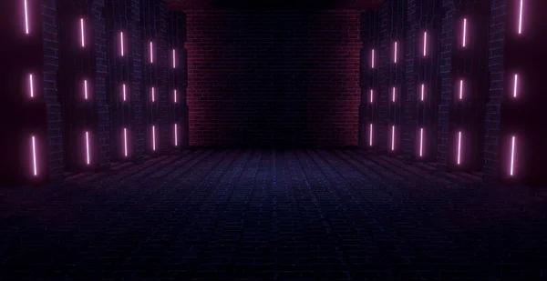 Futuristic Science Fiction Hangar Basement Underground Hallway Spotlight Black Background