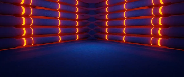 Futuristica Fantascienza Enorme Virtual Showroom Club Corridoio Brown Gold Banner — Foto Stock
