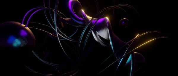 Magical Abstract Flow Neon Blue Violet Iillustration Background Wallpaper Illustration — Stock Photo, Image