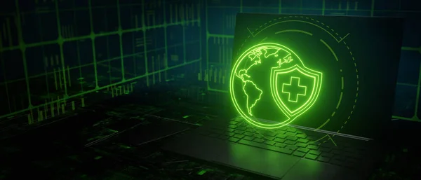 Teletıp siber güvenlik konsepti veri 3D İllüstrasyon