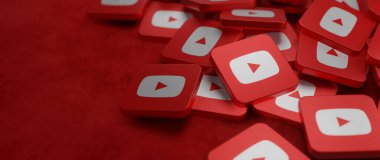 Youtube logo pankartı 3 boyutlu resimli dağınık fayanslar