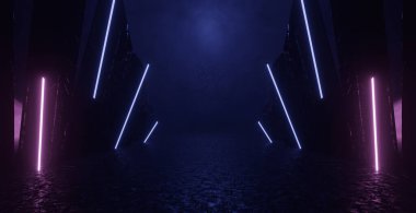 Hayali Modern Tünel Garajı Yeraltı Salonu İlginç Duman Ses Ölçümleri Mor Kulüp Sancak Arkaplanı 3D