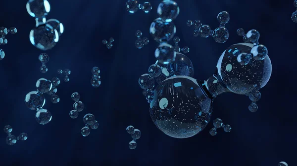 Molécula Transparente Azul Sobre Azul Renderizado — Foto de Stock