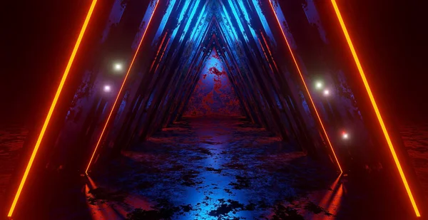 空未来反射金属地下トンネルルームダーク背景デジタル未来概念3Dレンダリング — ストック写真