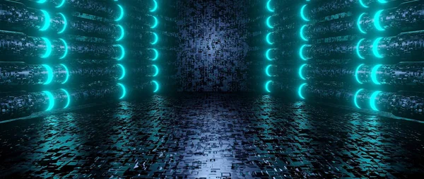 空谷地下室大厅浅蓝色横幅背景图产品背景图3D渲染的未来概念 — 图库照片