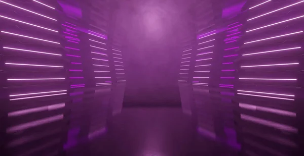 Framtida Dystopisk Tom Cinematic Volumetrics Djup Violet Corridor Hangar Källare — Stockfoto