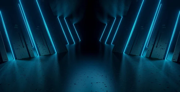 Scifi Modern Metallic Showroom Car Garage Corredor Vacío Azul Oscuro —  Fotos de Stock