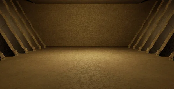 水泥混凝土地板聚光灯棕色横幅背景墙纸异形概念三维渲染空间未来车库隧道 — 图库照片