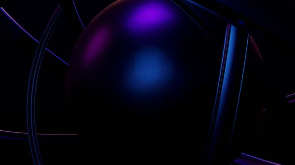 Roztomilé Abstraktní Kruhy Neonově Zářivý Modrofialový Banner Pozadí Tapeta — Stock fotografie
