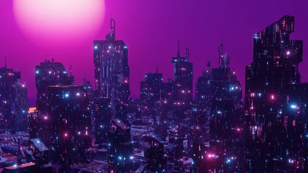 Scifi Cityscape Nacht Szene Ehrfürchtig Tapete Hintergrund — Stockfoto