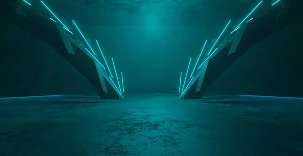 Breathtaking Futuristic Industrial Dark Volumetrics Smoke Deep Blue Light Banner — Stock Photo, Image