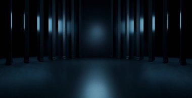 Grungy Futuristic Dünya Dışı Sahne Odası Showroom Siyah Soyut Arkaplan Mekanı 3D Tasarım