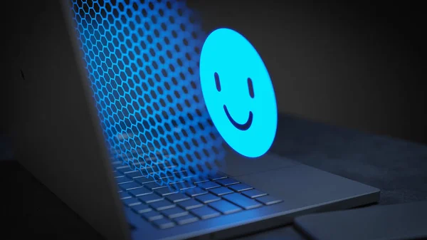 Щасливий Огляд Онлайн Концепції Цифрової Присутності Ноутбук Render — стокове фото