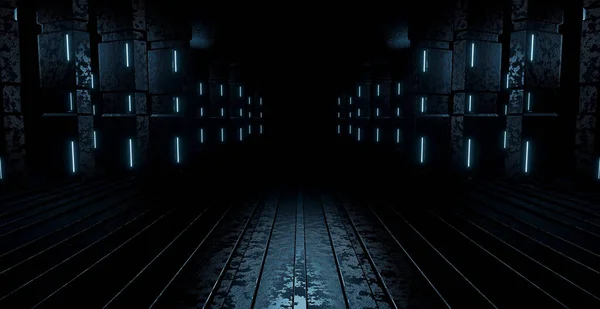 Cyberpunk Industrial Pedestal Platform Tunnel Light Turkusowe Tło Koncepcja Scifi — Zdjęcie stockowe