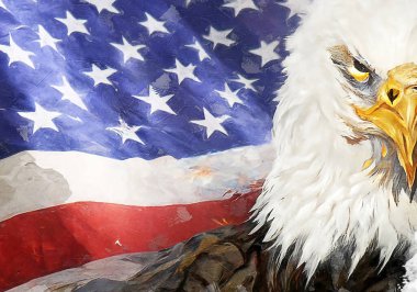 Güçlü kartallı Amerikan bayrağı için 4 Temmuz Bağımsızlık Gününüz kutlu olsun. Dijital Sanat, Yağlı Boyama Efekti.