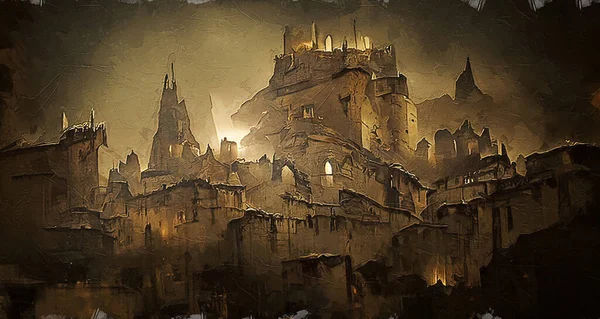 Medieval Town Concept Digital Painting Oil Paint Effect — 스톡 사진