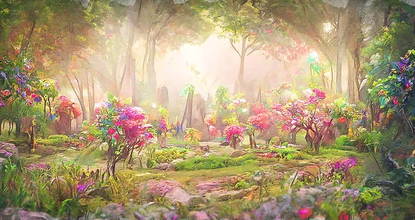 Ελαιογραφία Αφηρημένη Έννοια Τέχνης Λουλούδια Κήπο Πολύχρωμα Ψηφιακή Ζωγραφική Oil — Φωτογραφία Αρχείου