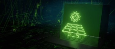 Güneş enerjisi ortamı yenilenebilir enerji kaynağı 3D İllüstrasyon